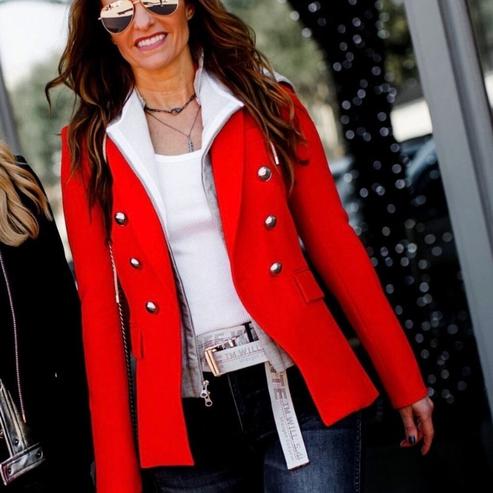 Veronica Beard Red Flame Miller Dickey Jacket Blazer Silver Double Breasted - Picture 12 of 12